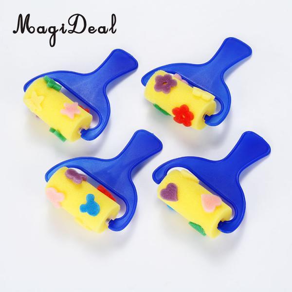 MagiDeal 4Pcs Sponge Brush Paint Roller Kids Art Craft Painting Tools for Children Class Activity Early Education Drawing Toy