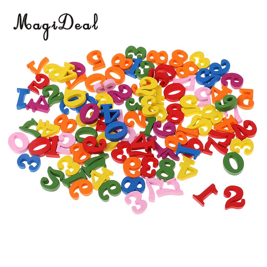 100 Pieces Small Wooden Numbers 0 to 9 Number for DIY Wood Decor Crafts Kindergarten Primary School Math Mathematics Child Toys