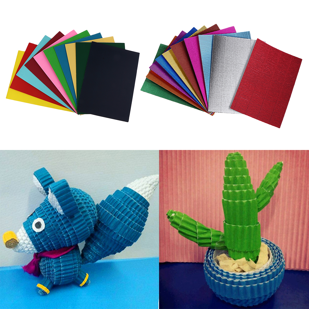 10 Pieces Colorful Corrugated Paper Kids Crafts Supply Corrugated Cardboard for DIY Toys –Card Making 297x210mm