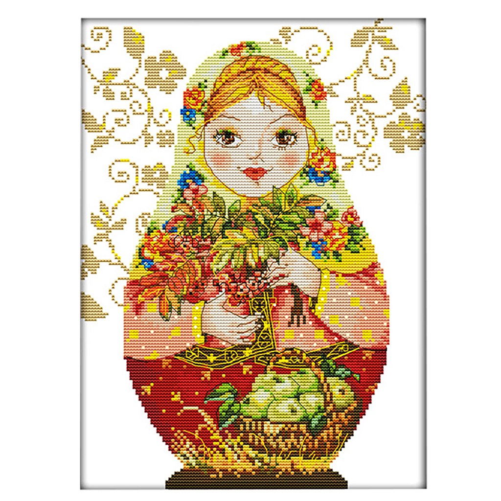 Russian Doll Stamped Cross Stitch Kit DIY Handmade Needlework for Beginners Kids Adults
