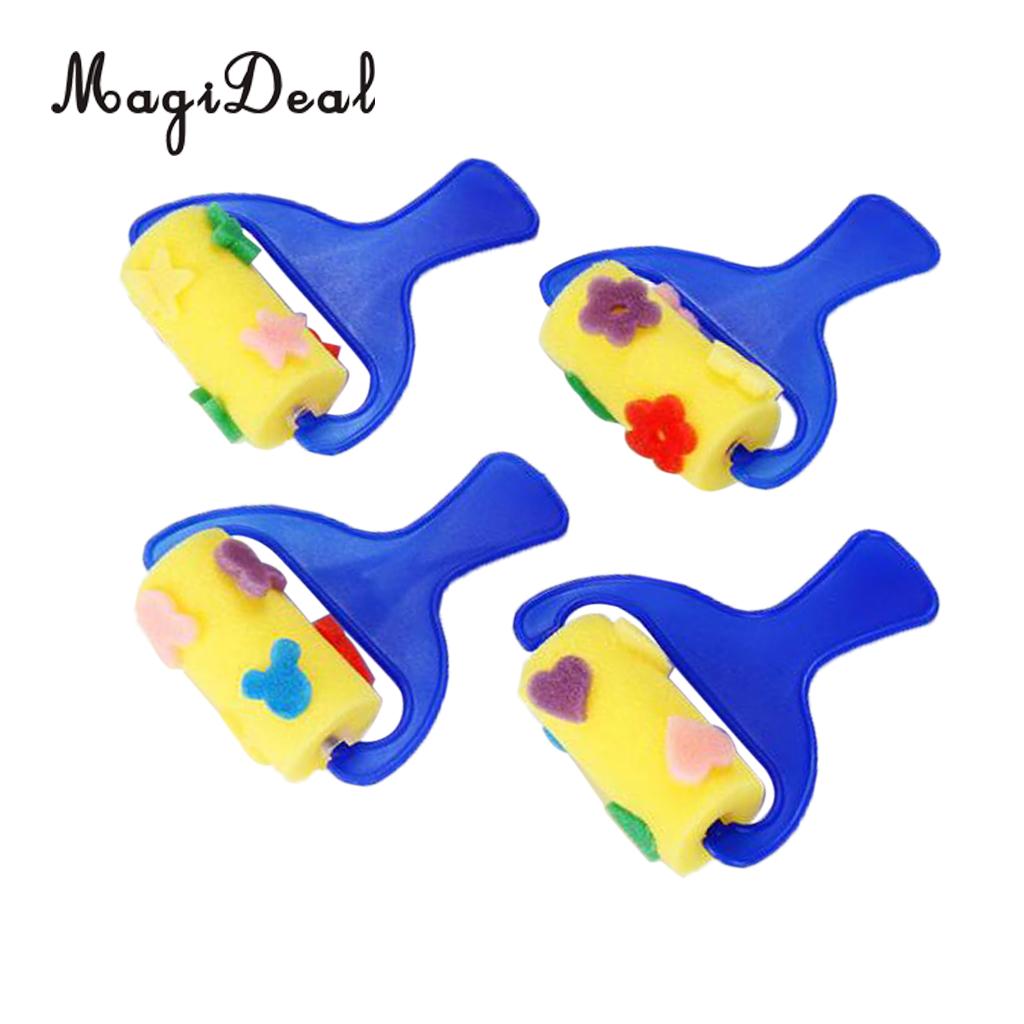 MagiDeal 4Pcs Sponge Brush Paint Roller Kids Art Craft Painting Tools for Children Class Activity Early Education Drawing Toy