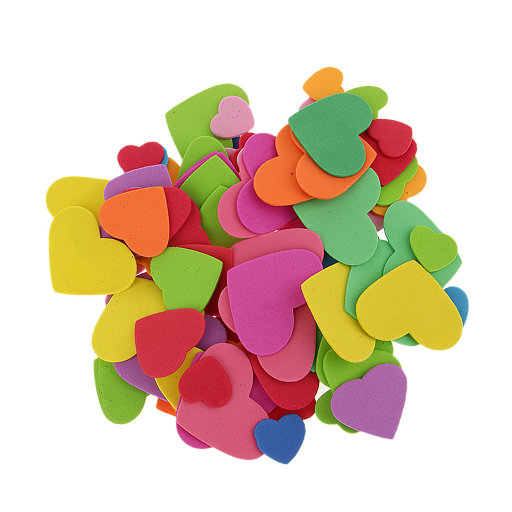 Pack of 100 Mixed Foam Heart Shapes  for  Kids Children Craft  DIY Work Decoration