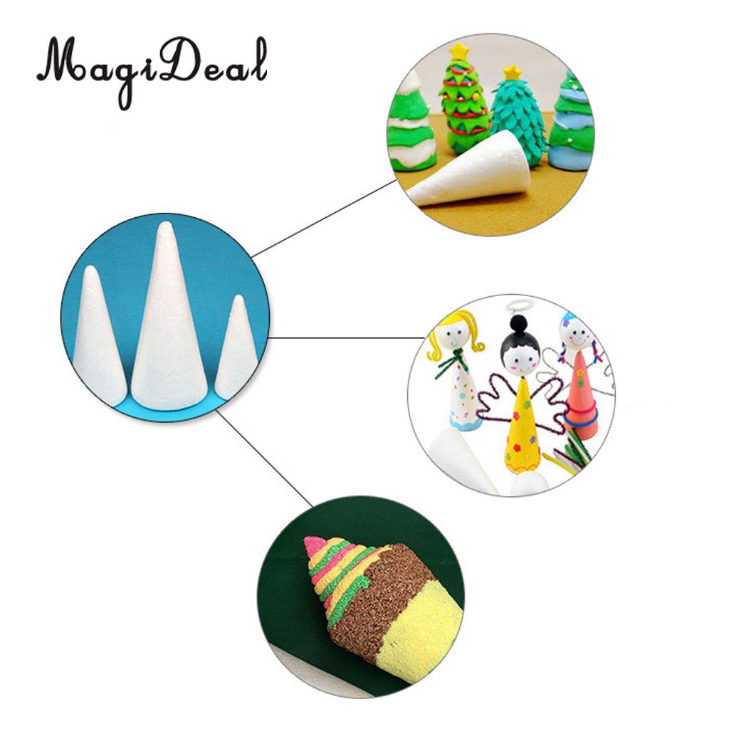 MagiDeal 3Pcs Cone Shaped Styrofoam Foam Ornaments For Handmade DIY Modelling Crafts For Kids Kindergarten DIY Hand Crafts