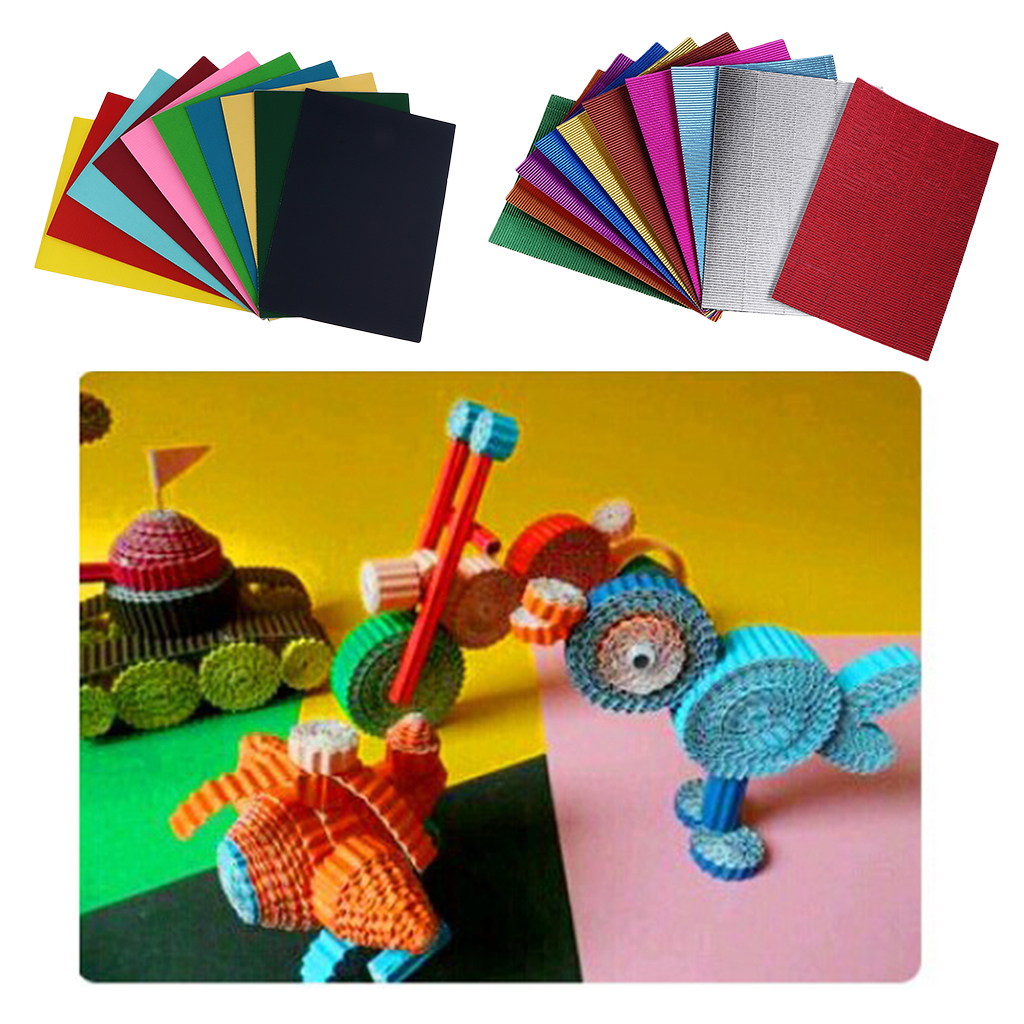 10 Pieces Colorful Corrugated Paper Kids Crafts Supply Corrugated Cardboard for DIY Toys –Card Making 297x210mm