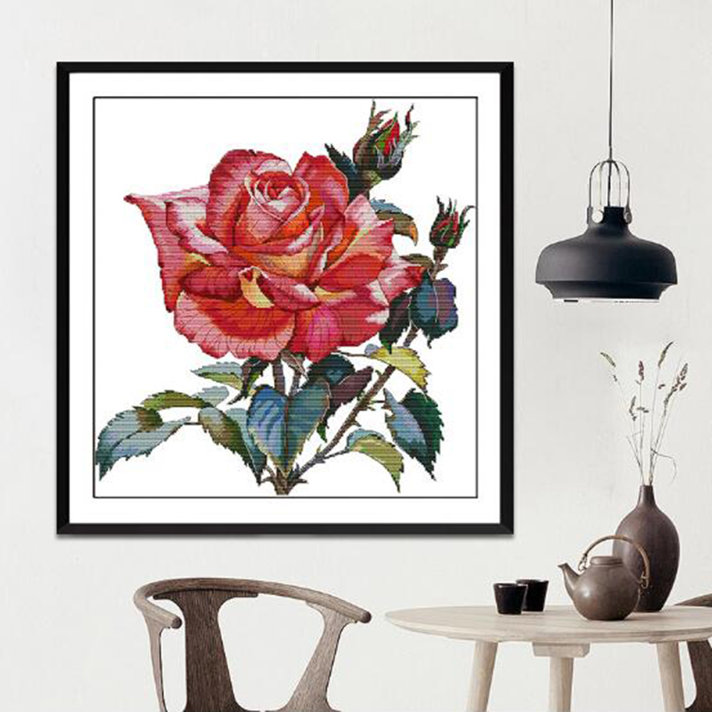 Rose Flower Stamped/Counted Cross Stitch Kit DIY Handmade Needlework for Beginners Kids Adults