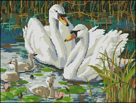 FREE delivery hot selling Top Quality cross stitch kit swan family swans in lake