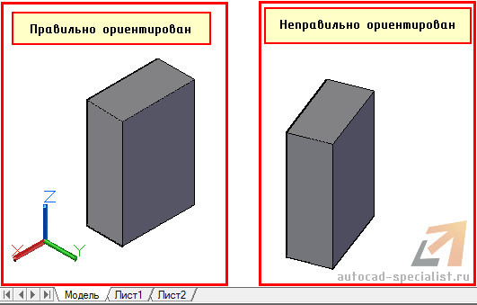 Ориентация трехмерных объектов в AutoCAD