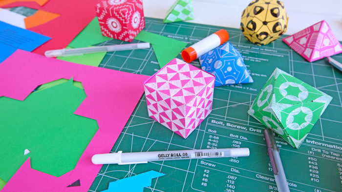 Learn how to make 3D geometric shapes out of paper. A great math art project teaching kids about geometry. 