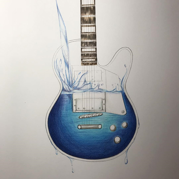 Water filling guitar - sketchbook drawing