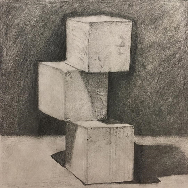 Realist drawing of three cubes
