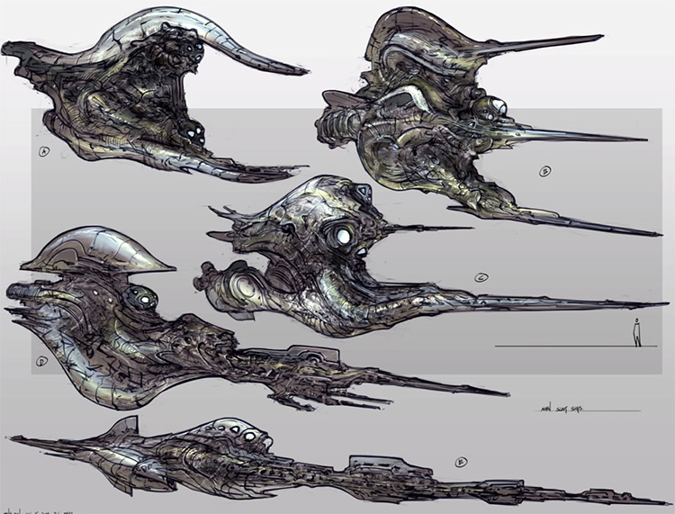 feng zhu scifi vehicle sketches paintings finished