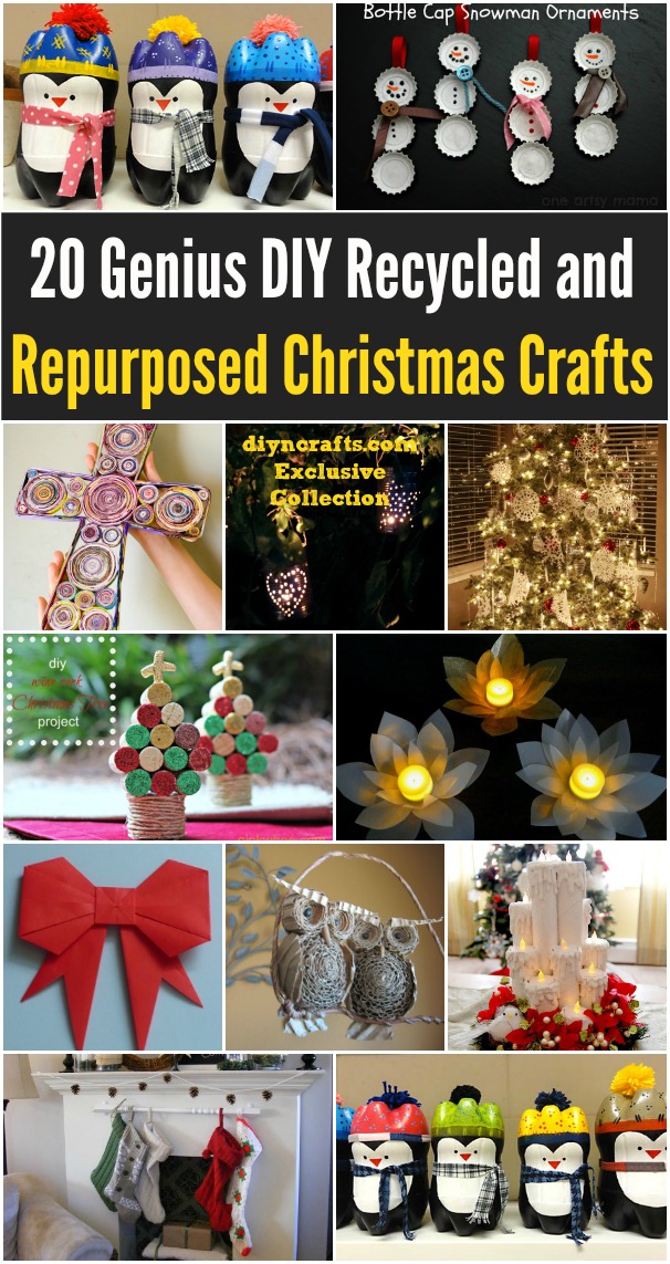 20 Genius DIY Recycled and Repurposed Christmas Crafts - Really good ideas for a frugal Christmas decorating experience, these are so Easy; there