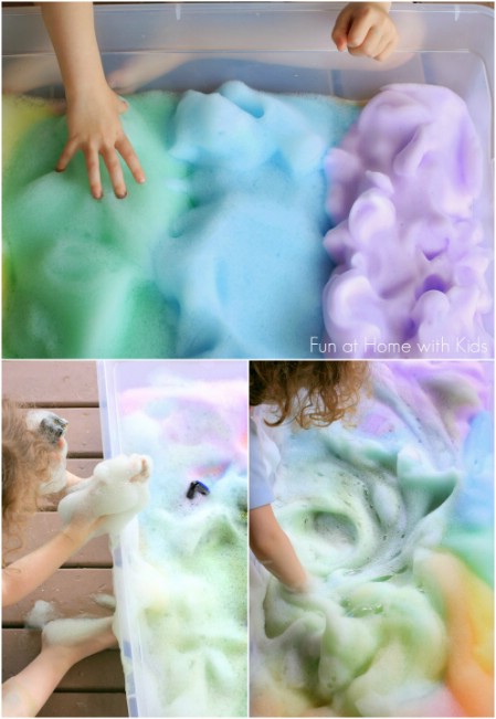 Make rainbow soap foam.