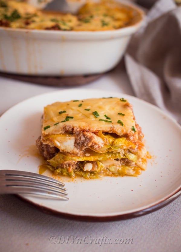 Ready to eat, served cabbage lasagna recipe.