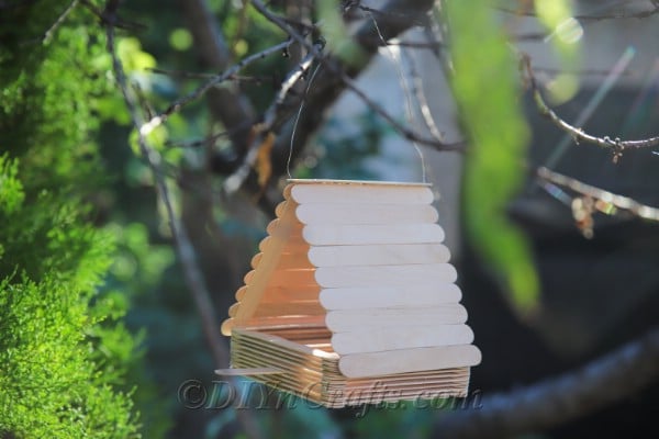 Making a craft stick bird feeder is cheap and simple.