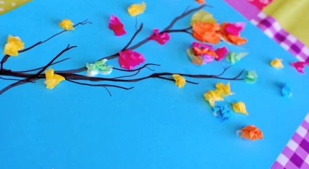 Paint and tissue paper spring branches
