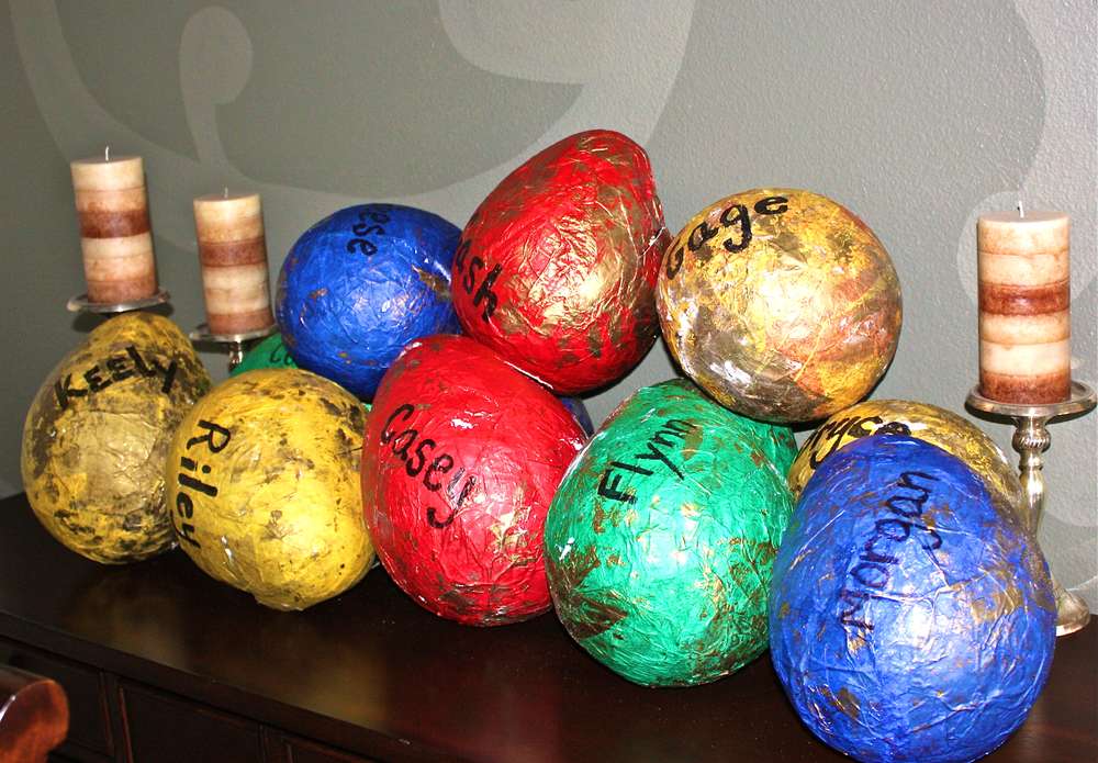 Paper mache dinosaur eggs