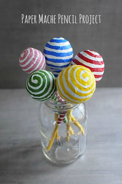 Paper mache lollipop pencils