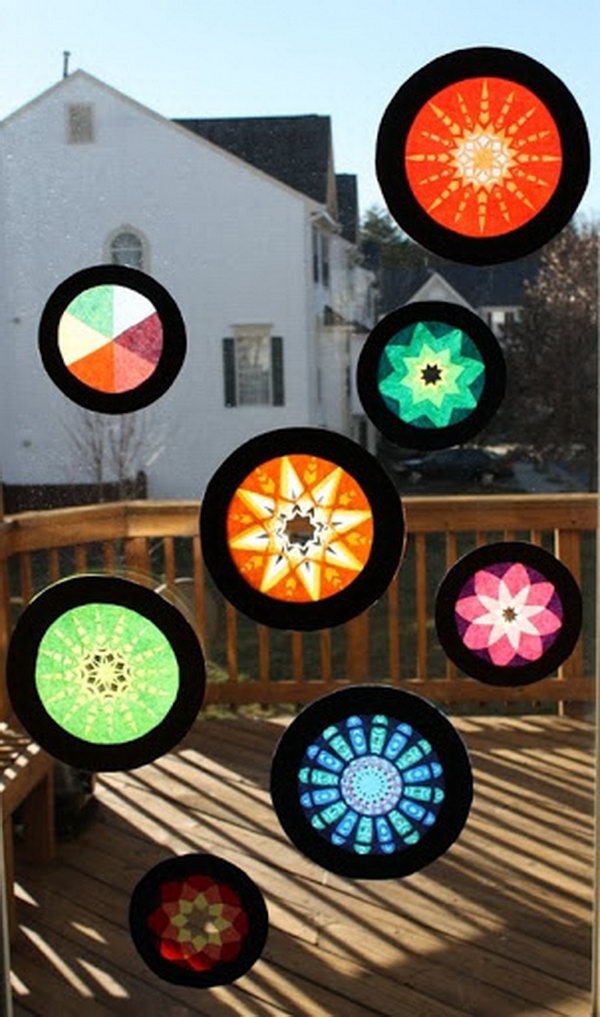 "stained glass" tissue paper window hangers