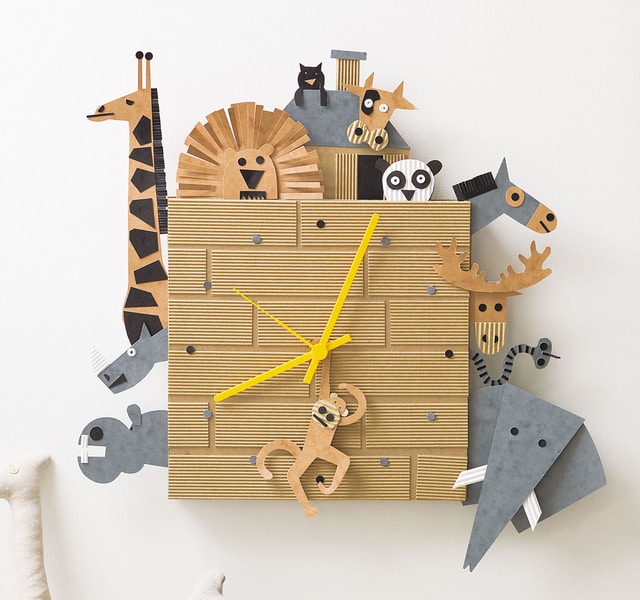 Cardboard box animal clock