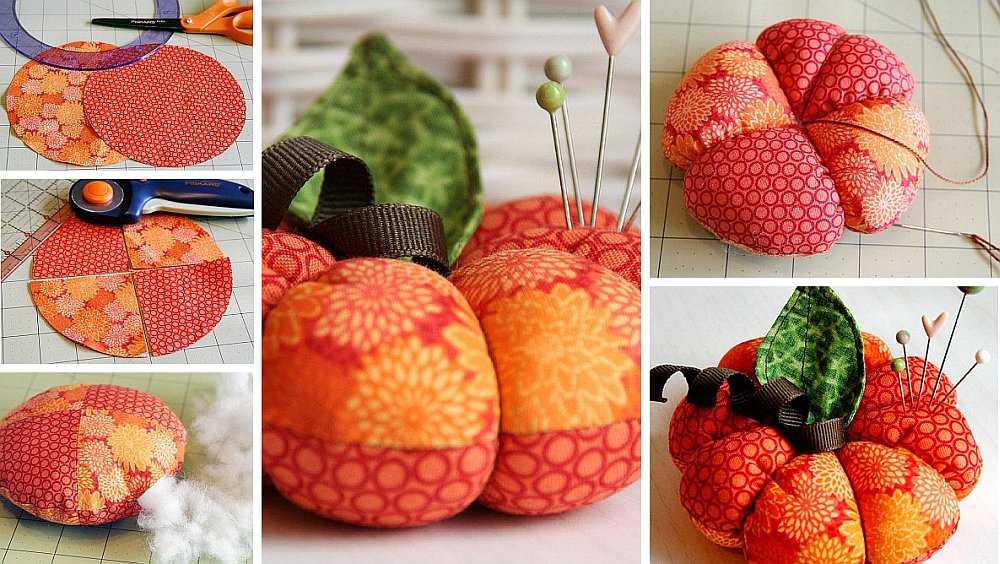 Sewn Pumpkin Pincushion Colorful and Plush DIY Fabric Pumpkin Pincushion