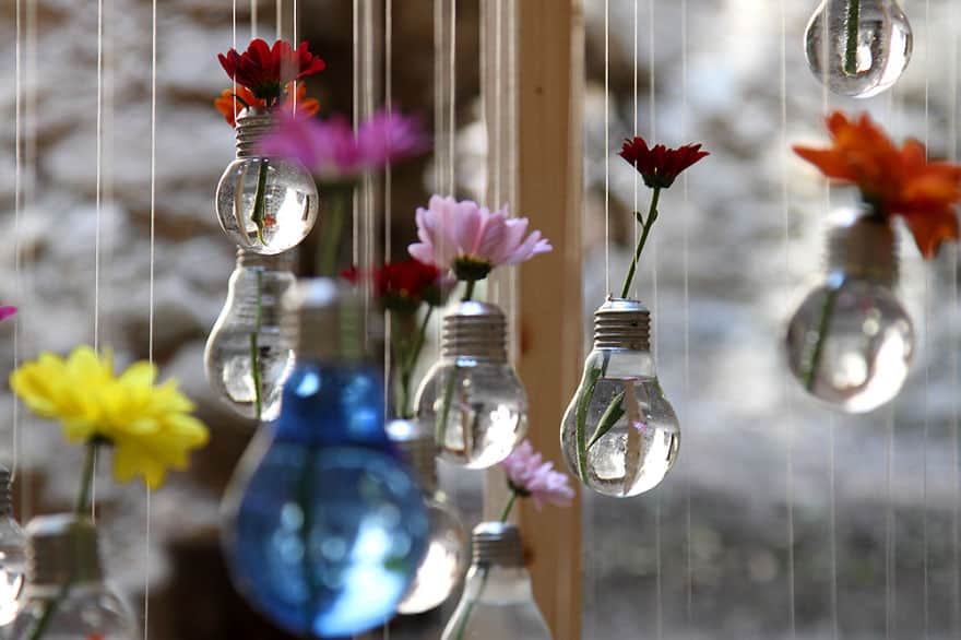 Hanging light bulb flower pots