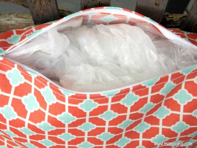 Instead of buying pillows for your patio, buy pillow cases and fill them with plastic bags. 