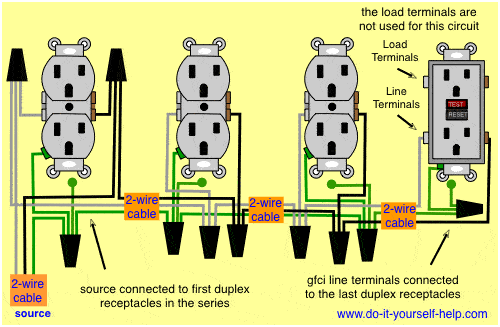 wiring diagram for multiple outlets in a row and a gfci at the end