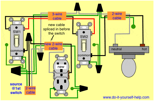 diagram to add a new outlet off a 3 way light switch