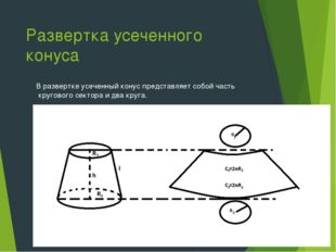 Развертка усеченного конуса В развертке усеченный конус представляет собой ча