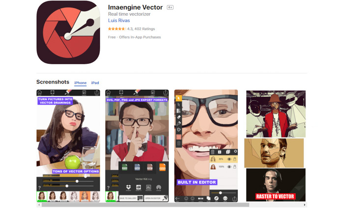A screenshot of Imaengine Vector drawing app to turn photo into sketch