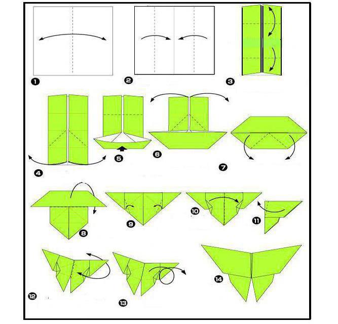 схема оригами бабочек №2
