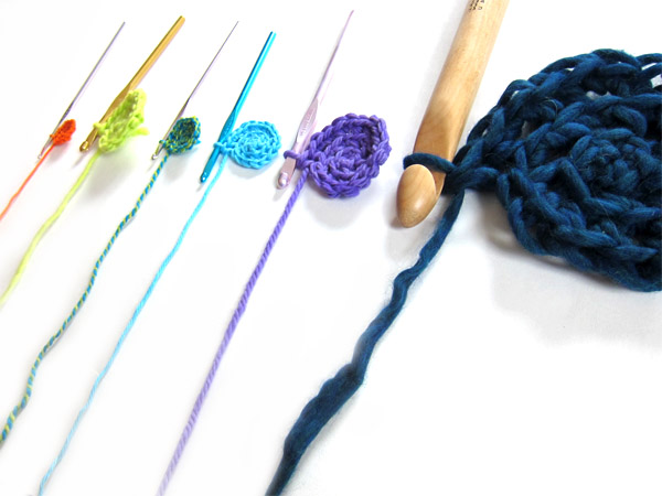 crochet hooks and yarn