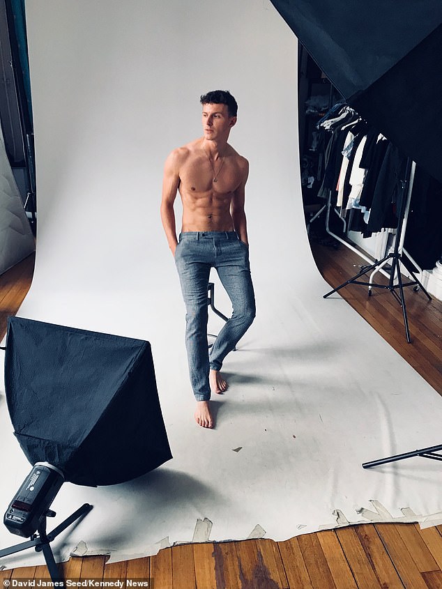 David during a modelling shoot: He now works with the likes of Calvin Klein, Ted Baker and Alfred Dunhill, and credits the 
