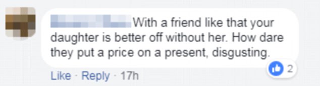 Thinking more along the lines of stationary or movie vouchers, she told the parent the $50 price point wasn