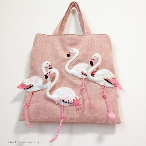Flamingo felt applique and embroidery mini bag by e.no.bag "ãã©ãã³ã´ ã ããã° " #flamingo #felt #embroidery