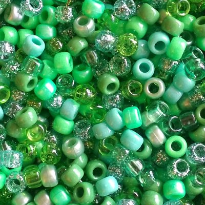 Green Apple Multicolor Mix Plastic Craft Pony Beads, 6x9mm, 1000 Beads