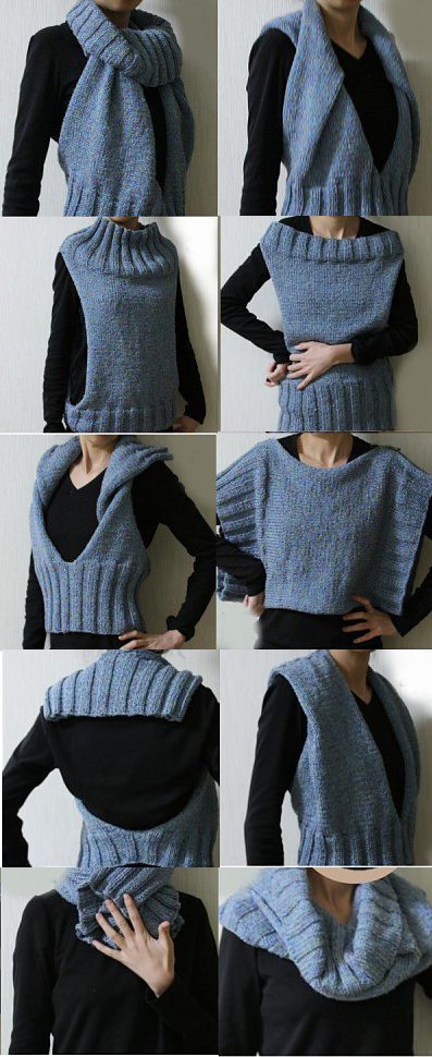 Free knitting pattern for Convertible Tunic, Vest, Cowl and more vest knitting patterns