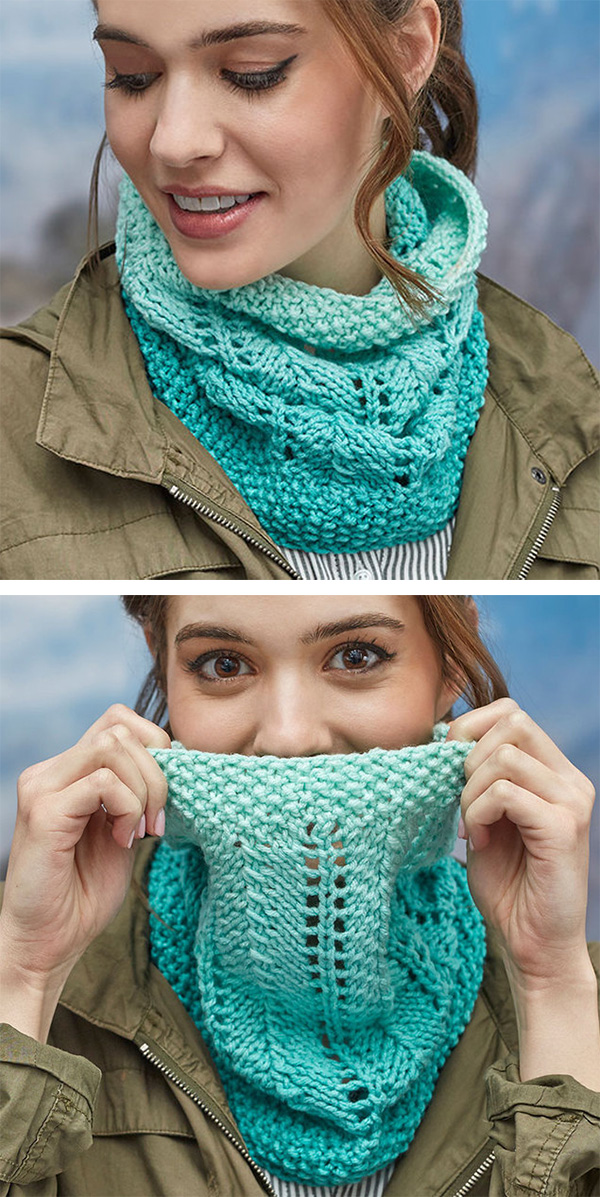 Free Knitting Pattern for Easy 2 Row Repeat Cozy Lace Cowl