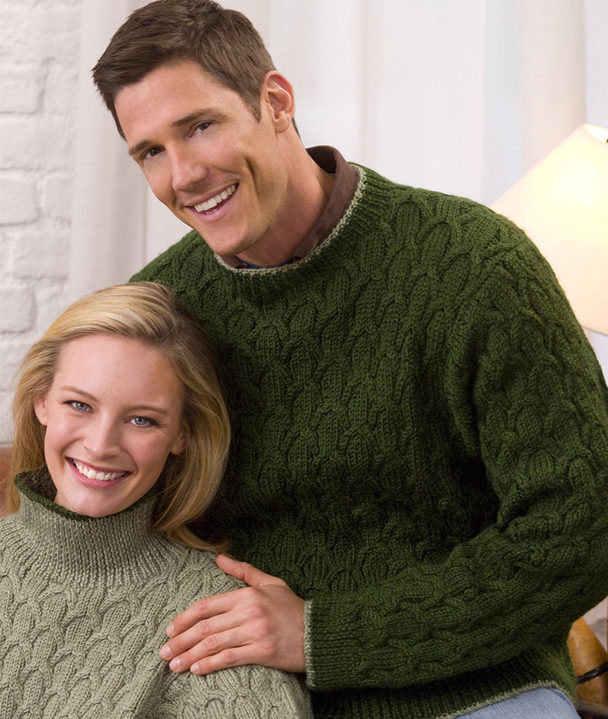 Free Knitting Pattern for His or Her Cabled Pullover