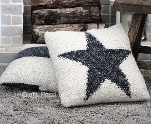 Free knitting pattern for Star Pillow and more star knitting patterns