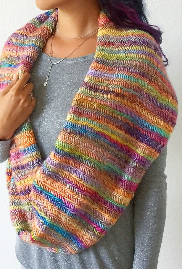 Free Knitting Pattern for Misty Rainbow Infinity Scarf