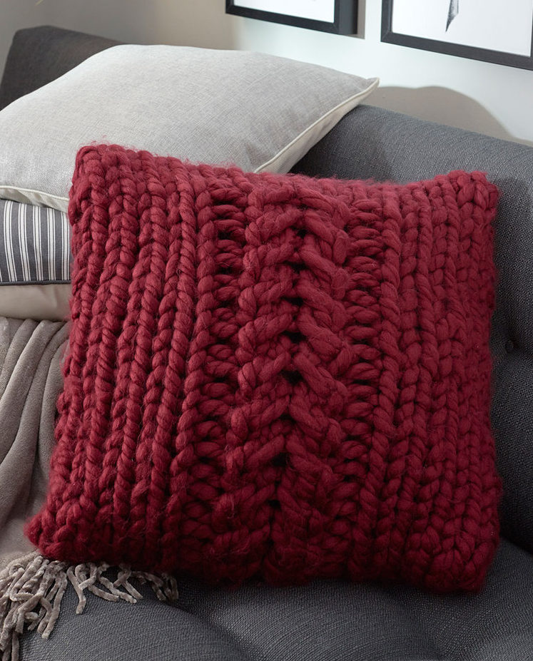 Free Knitting Pattern for Easy Oversized-Cable Pillow
