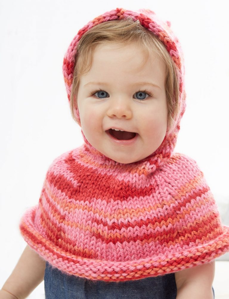 Free knitting pattern for Poncho A Go-go hooded baby poncho