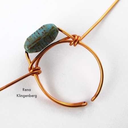 Wire-wrapping the ring shank - Adjustable Wire-Wrap Bead Ring - Tutorial by Rena Klingenberg