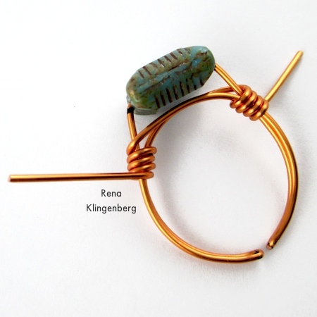 Wire-wrapping the ring shank - Adjustable Wire-Wrap Bead Ring - Tutorial by Rena Klingenberg