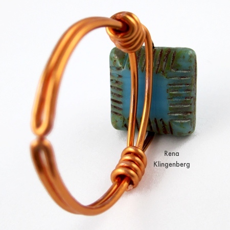 Underside of the finished ring - Adjustable Wire-Wrap Bead Ring - Tutorial by Rena Klingenberg
