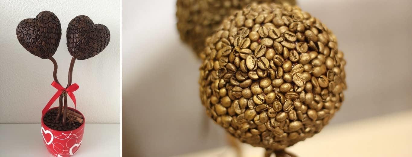 Топиарий из кофейных зерен можно поставить на кухне и наслаждаться кофейным ароматом не только по утрам