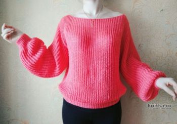 Женский пуловер  связанный патентной резинкой