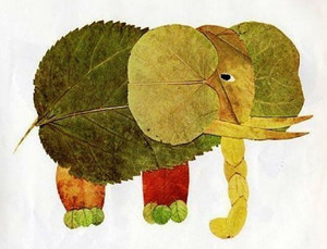 Слон из осенних листьев
